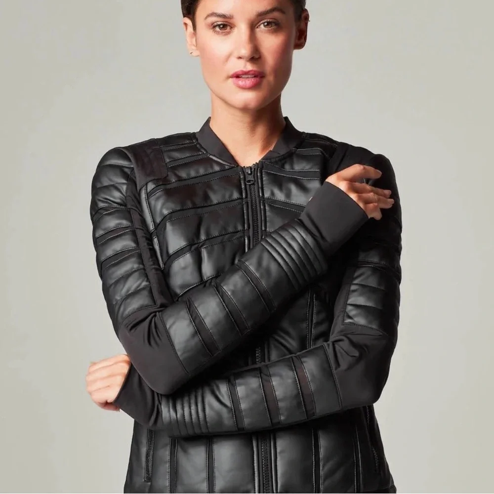 NWT! blanc noir Black Quilted Leather Jacket - Picture 15 of 15